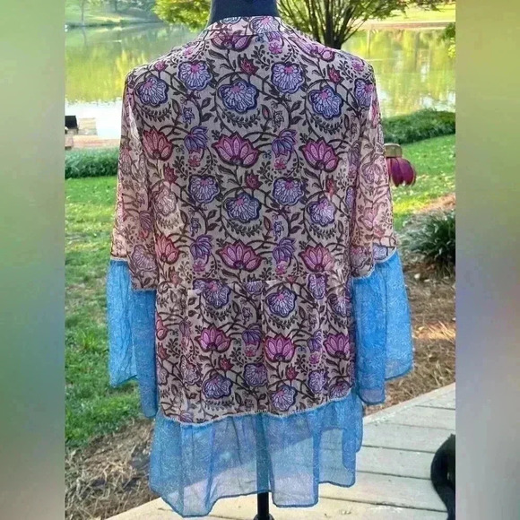 Soft Surroundings Tunic Pergola Floral Embroidered Sheer boho fairy festival M - Picture 3 of 9